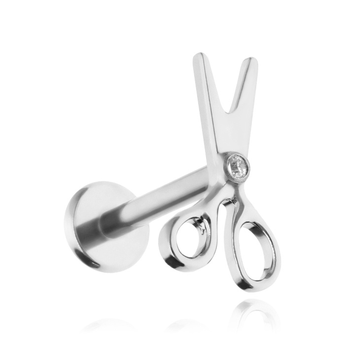 Titanium labret scissors with white zirconia - silver 