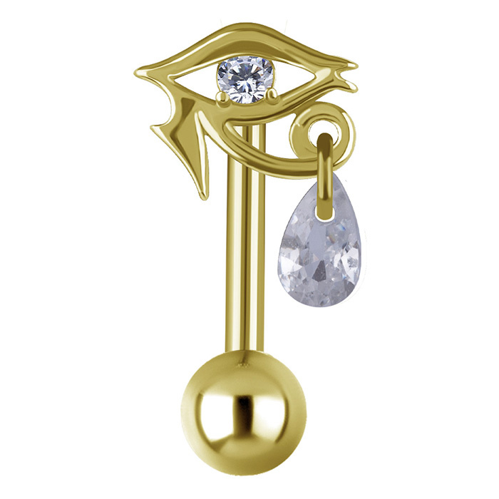 Belly button ring Eye with white cubic zirconia - gold - KP-012