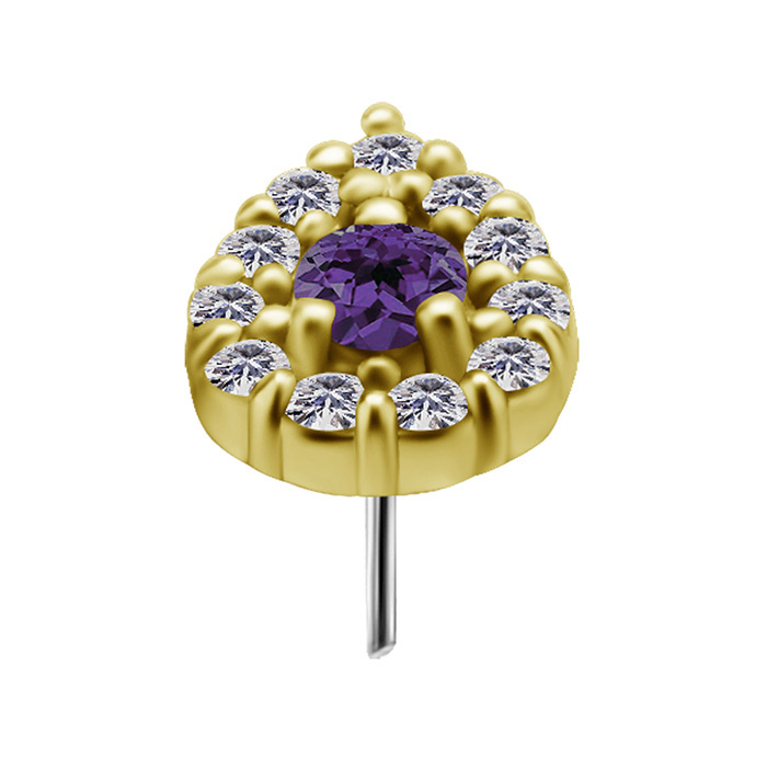 attachment 18K gold ornament with white cubic zirconia and amethyst - GD18K-047