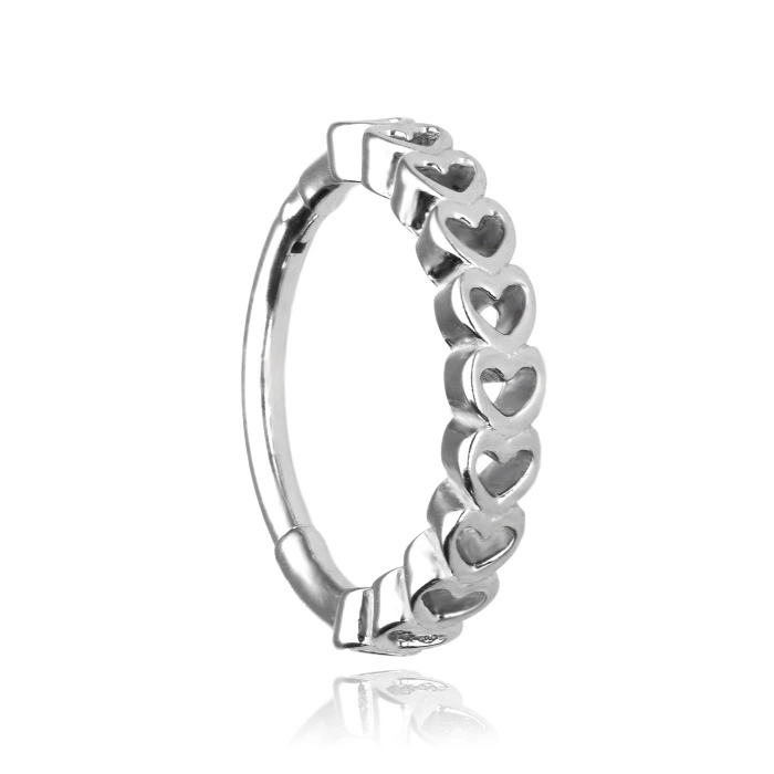 Ring clicker silver - hearts - K-033