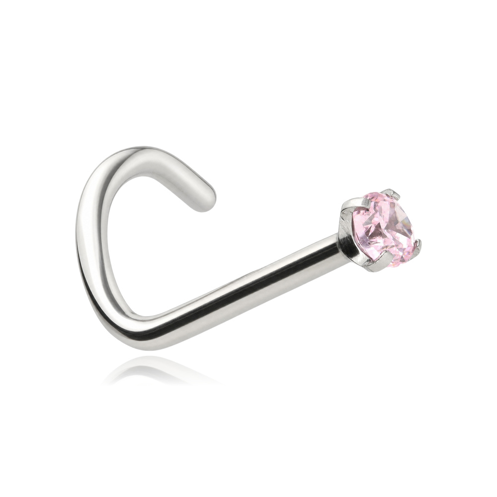 Titanium nose screw with pink zirconia - silver -TN-010