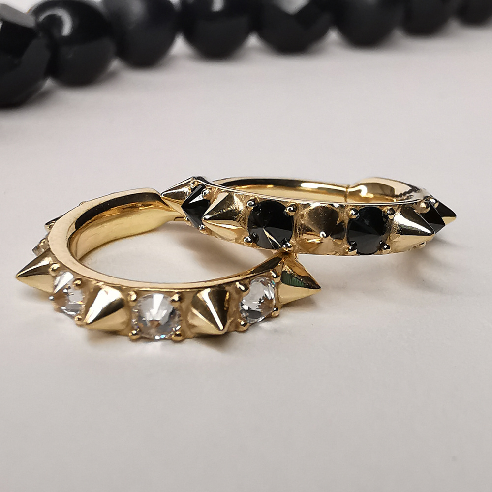 Kolczyk kółko clicker ćwieki i czarne cyrkonie - CoCr NF - złoty - K-077