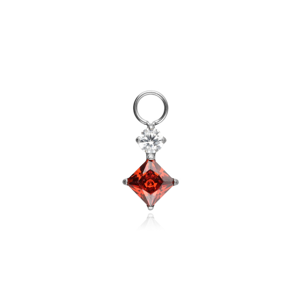 Titanium charm with white and red cubic zirconia - silver - D-101