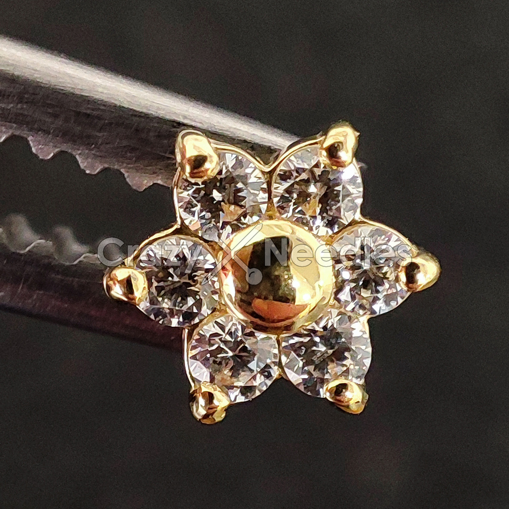 18K gold attachment for pins - gold flower with white zircons - GD18K-002