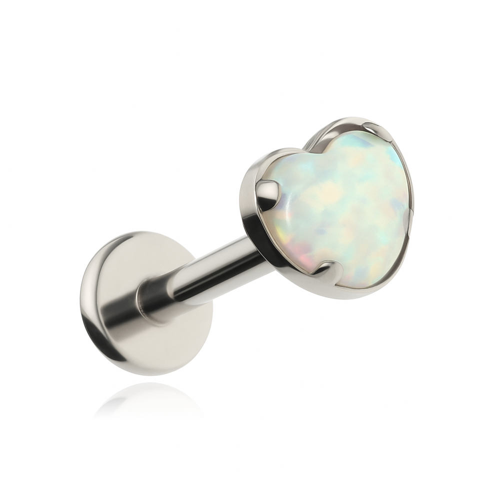 Titanium labret heart with opal OP17 - silver 