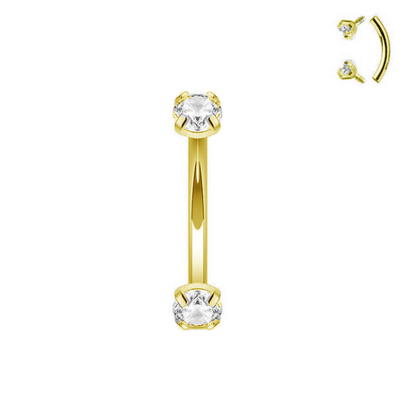 Titanium curved barbell with white zirconia gold - TB-012