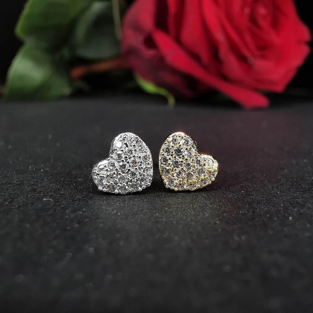 Labret earring - gold heart with white crystals - LGW-008