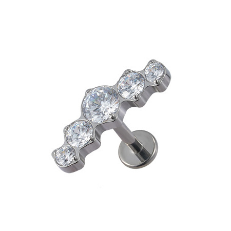 Titanium labret decorative - white zircons - TGW-079