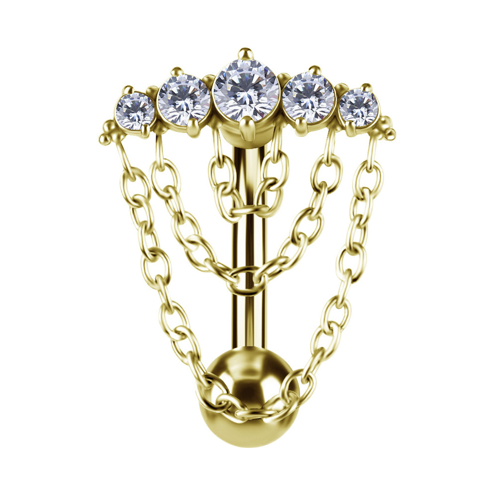 Belly button ring with white cubic zirconia - gold - KP-013