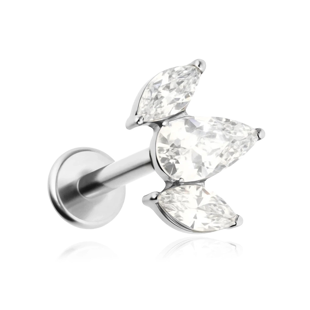 Titanium labret with white zircons - silver