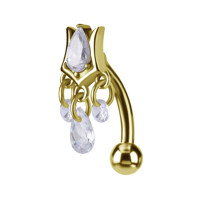 Belly button ring with white cubic zirconia - gold - KP-032