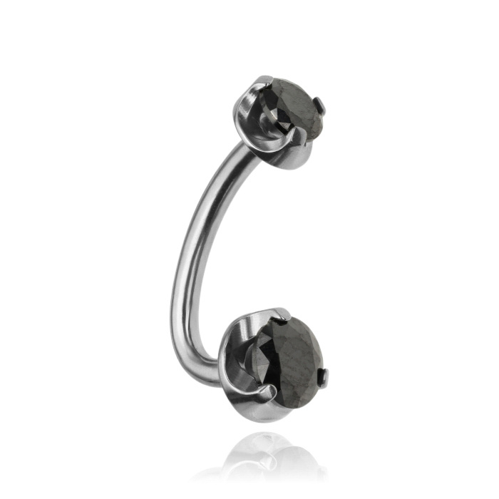 Titanium Belly button ring L-shape with black zirconias - TPP-043