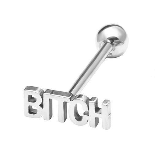 Kolczyk do języka srebrny - BITCH - KJ-001