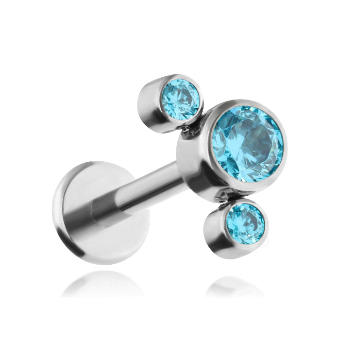 Titanium labret with blue zircons - silver