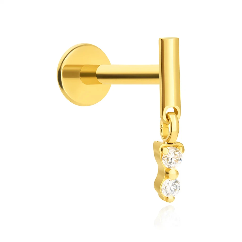 Titanium labret with white zircons - gold