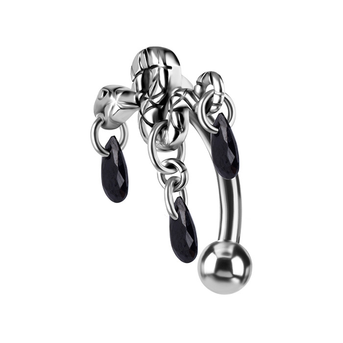 Belly button ring Hose with black cubic zirconia - silver - KP-051
