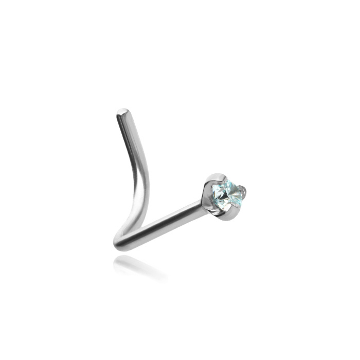 Titanium nose stud Premium Zirconia silver with light blue zirconia - TN-018