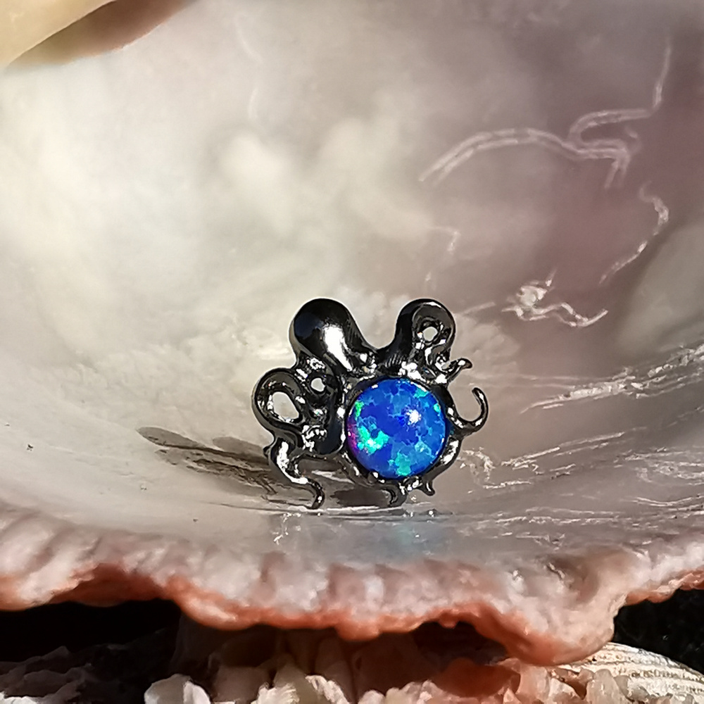 Titanium labret octopus with opal OP05 - silver