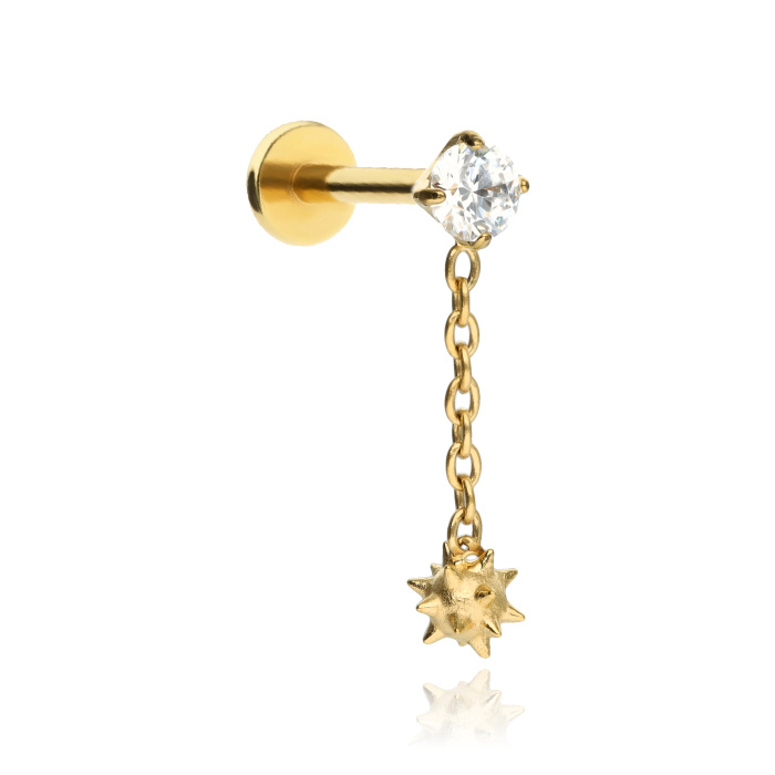 Titanium labret with white zirconia and cluster - gold