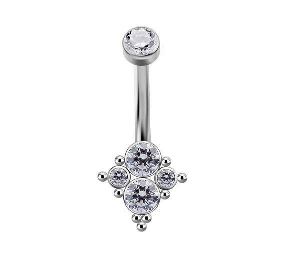 Titanium Belly button ring - Premium Zirconia white - TPP-026