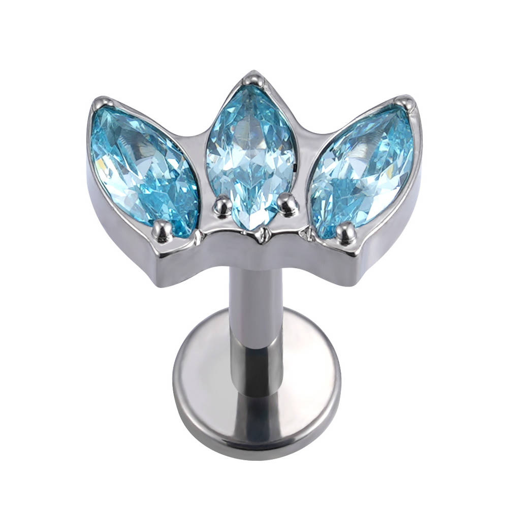 Titanium labret decorative - blue zircons - TGW-081