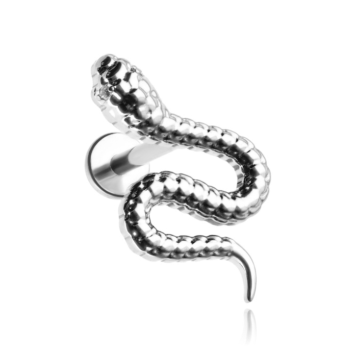 Titanium labret earring with white zirconias - silver - TGW-143