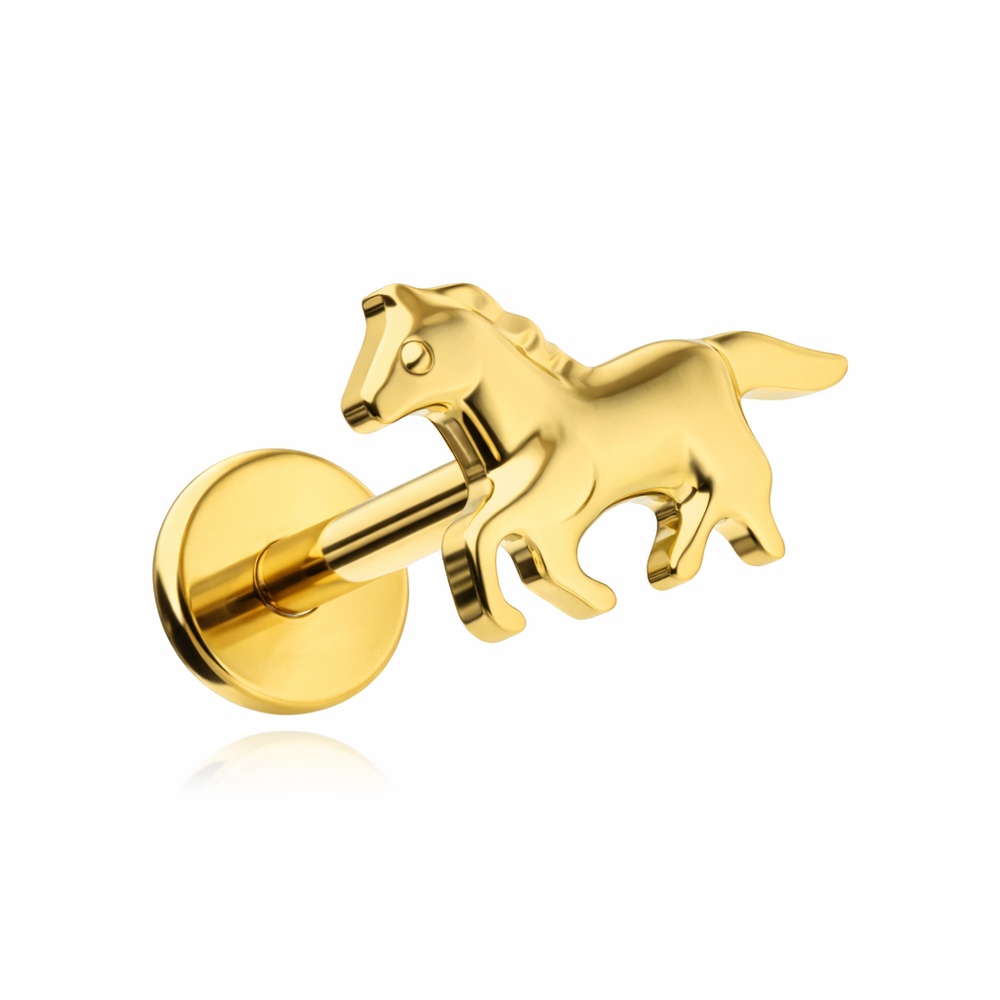 Titanium labret horse - golden