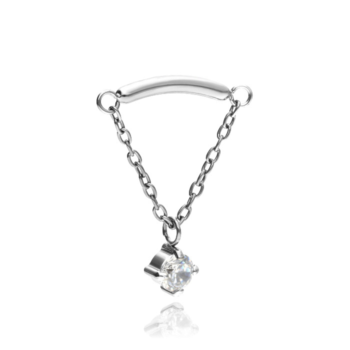 Titanium attachment with white zirconia and chain - silver - TNA-144