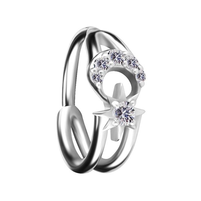 Piercing ring clicker moon with white zircons - CoCr NF - sterling silver - K-067