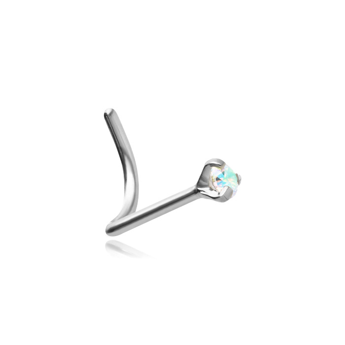 Titanium nose stud Premium Zirconia silver with iridescent zirconia - TN-018