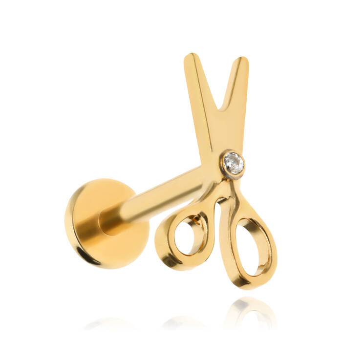 Titanium labret scissors with white zirconia - gold