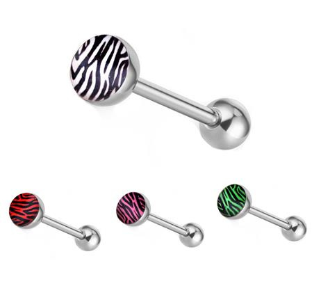 Tongue barbell zebra pink - KJ-065