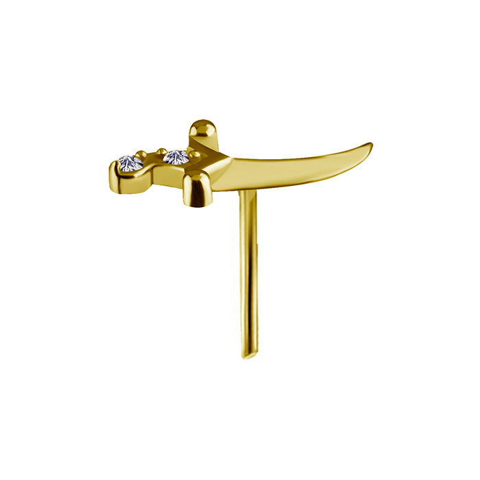 Nakrętka push in - sztylet z białymi cyrkoniami  - CoCr NF - złoty - PI-011