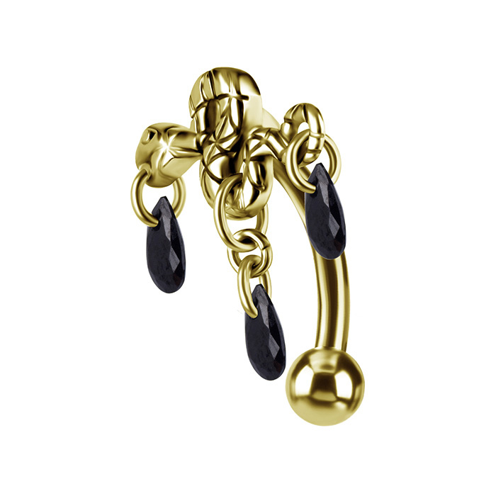 Belly button ring Snake Necklace with Black Zirconia - Gold - KP-051