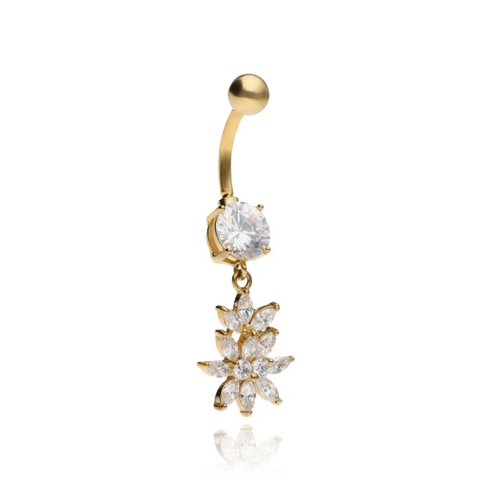 Silver zirconia decorative Belly button ring - KP-038