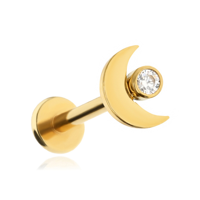 Titanium labret moon with white zirconia - gold