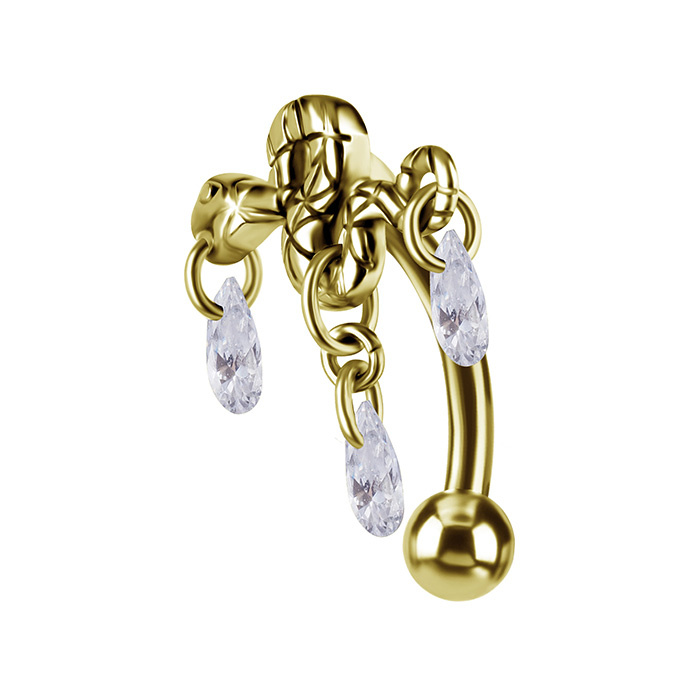 Belly button ring Snake Necklace with White Zirconia - Gold - KP-051