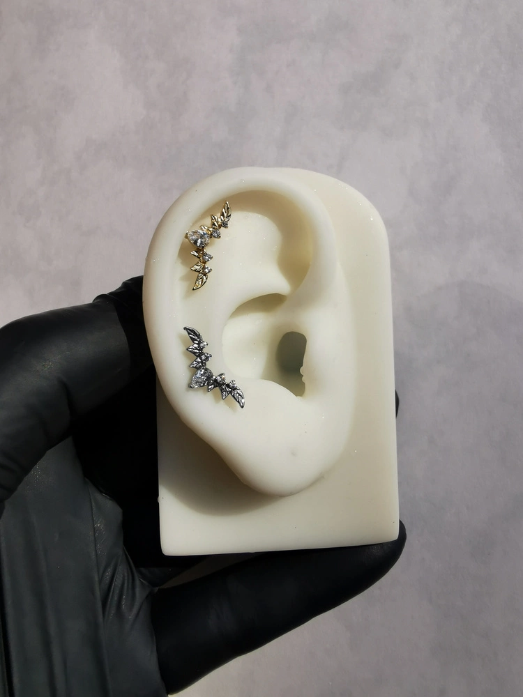 Titanium attachment cluster leaves with white zircons - silver - TNA-055