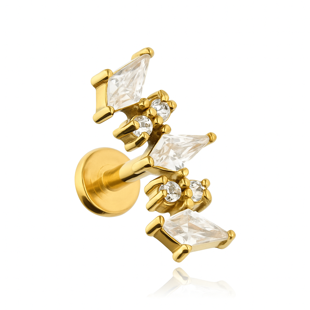 Labret cluster earring with white zircons - gold - LGW-050