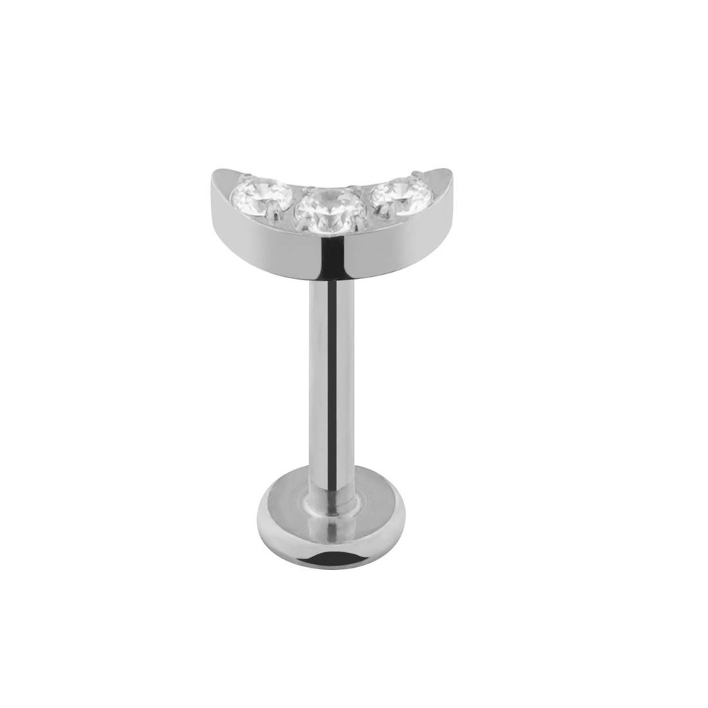 Tytanowy labret księżyc - białe cyrkonie - TGW-085