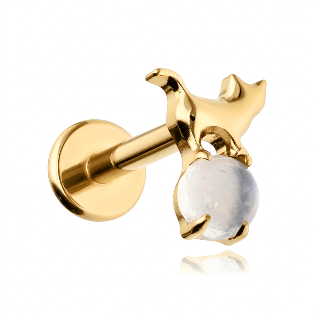 Titanium labret fish - moonstone - silver