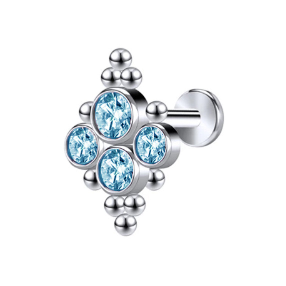 Titanium labret decorative - blue zirconia - TGW-095