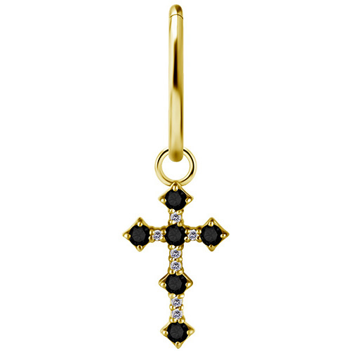 Charms - CoCr NF - gold cross with black and white PREMIUM ZIRCONIA - D-035