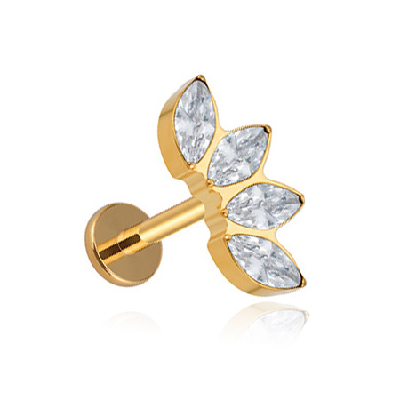 Titanium labret gold cluster with white zircons