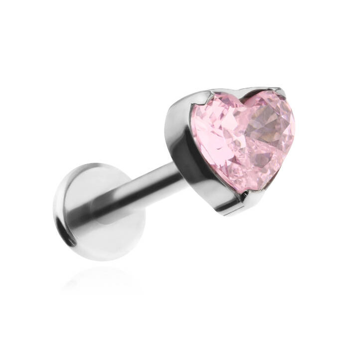 Titanium labret heart with pink zirconia - sterling silver