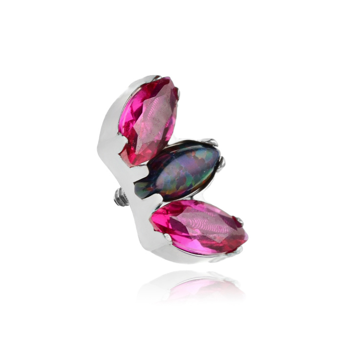 Titanium attachment with dark pink cubic zirconia and dark opal silver- TNA-111