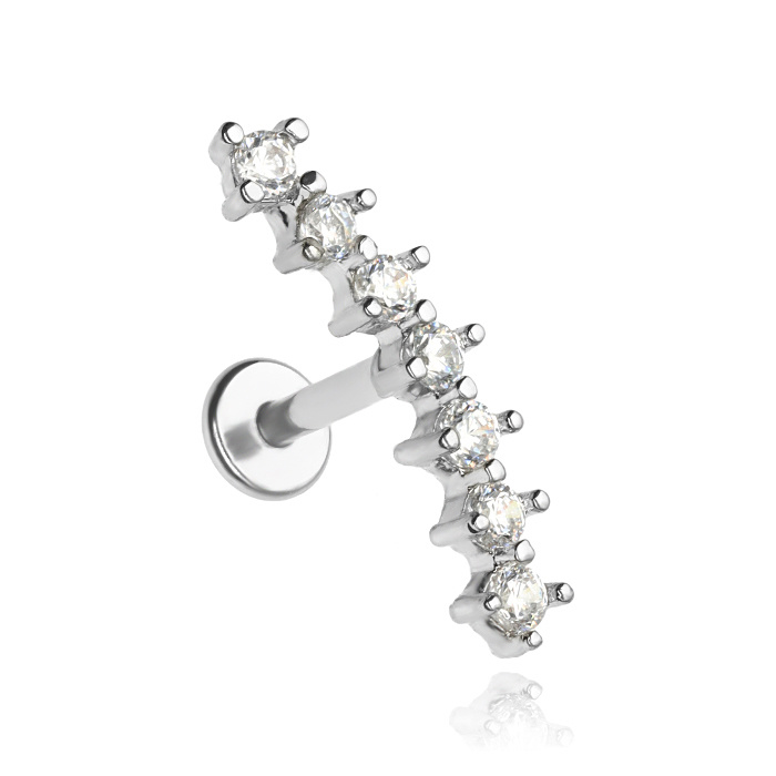 Labret cluster earring with white cubic zirconia - silver - LGW-050