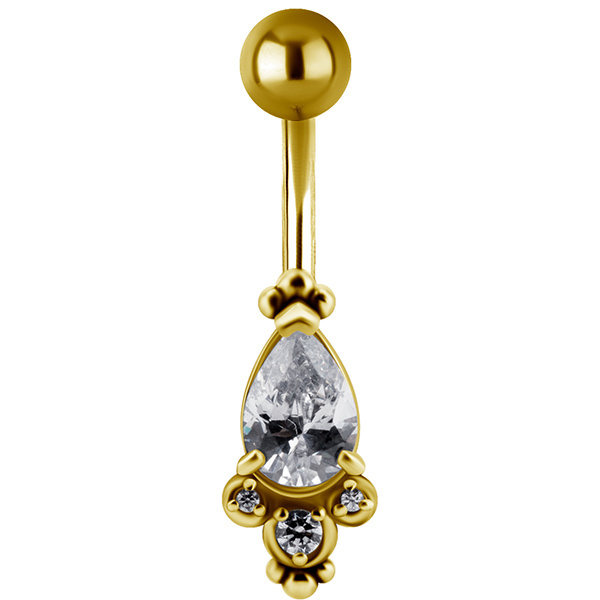 Gold Belly button ring with zircons - KP-006