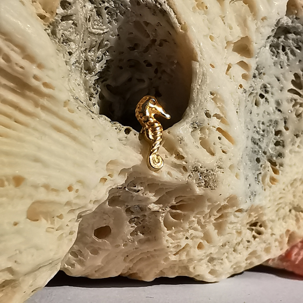 Tytanowy kolczyk labret konik morski - złoty - TGW-169