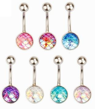 Iridescent brown fish scale Belly button ring - KP-011